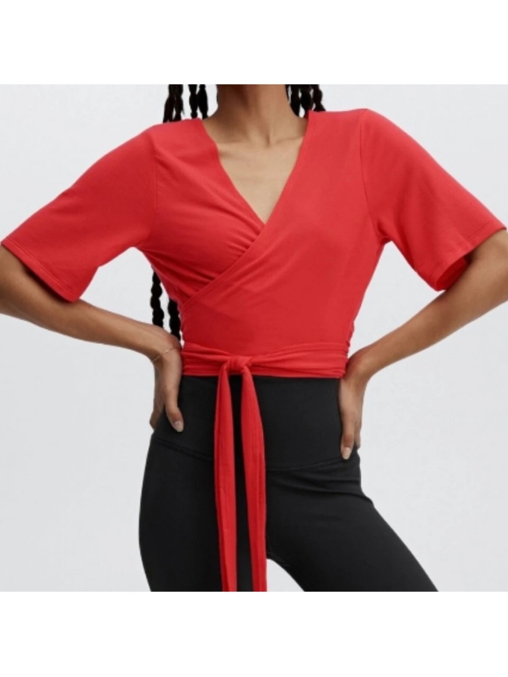 FABLETICS nwt Laila Red Short Sleeve Front Wrap Top
